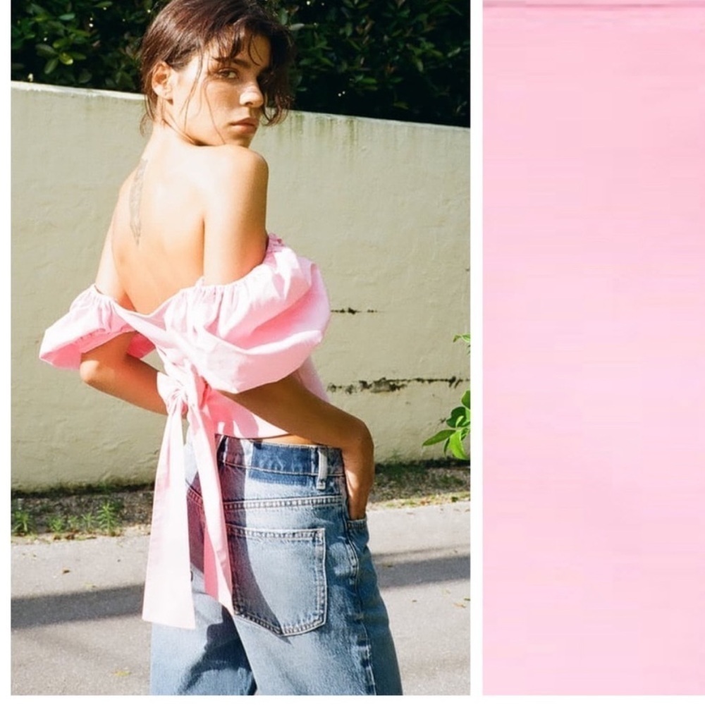 Pink zara top with puffy sleeves - Picture 2 of 6